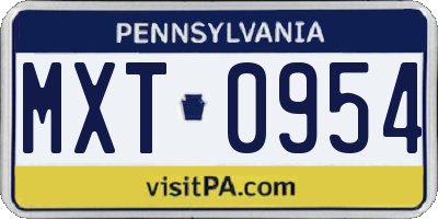 PA license plate MXT0954