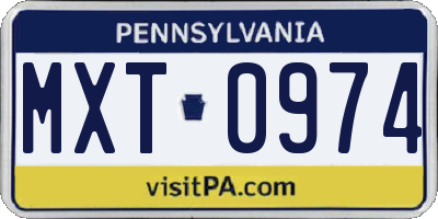 PA license plate MXT0974