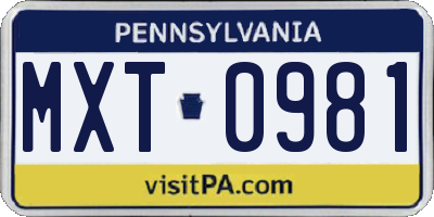 PA license plate MXT0981