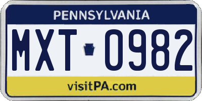 PA license plate MXT0982