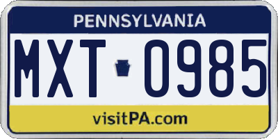 PA license plate MXT0985