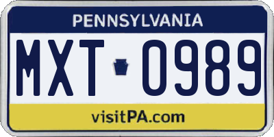 PA license plate MXT0989