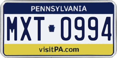 PA license plate MXT0994
