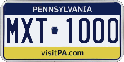 PA license plate MXT1000