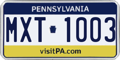 PA license plate MXT1003