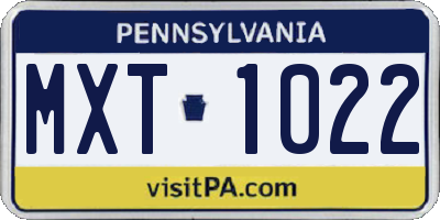 PA license plate MXT1022