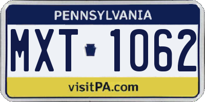PA license plate MXT1062