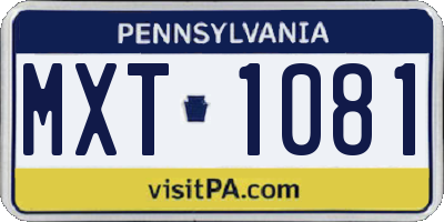 PA license plate MXT1081