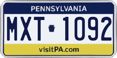 PA license plate MXT1092