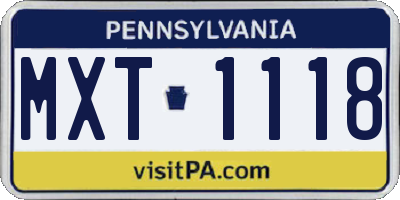 PA license plate MXT1118