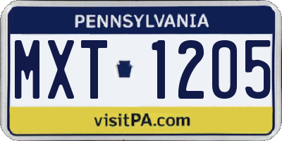 PA license plate MXT1205