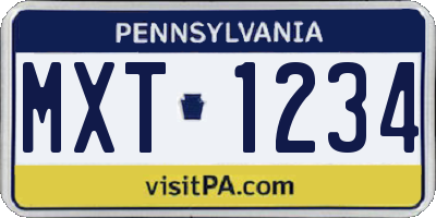 PA license plate MXT1234