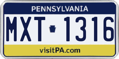 PA license plate MXT1316