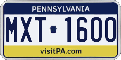 PA license plate MXT1600
