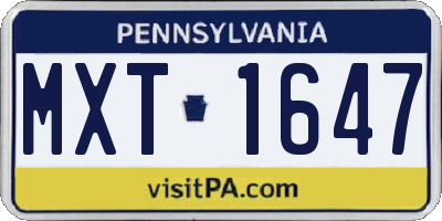 PA license plate MXT1647