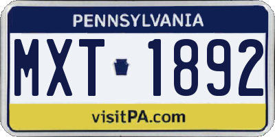 PA license plate MXT1892