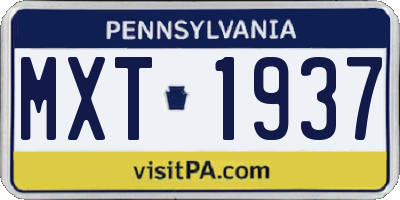 PA license plate MXT1937
