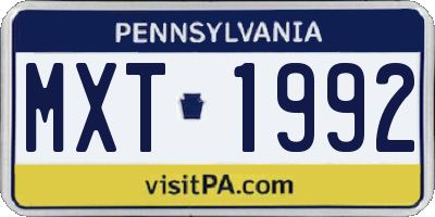 PA license plate MXT1992