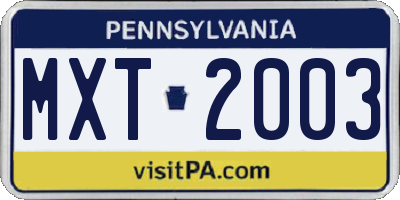 PA license plate MXT2003