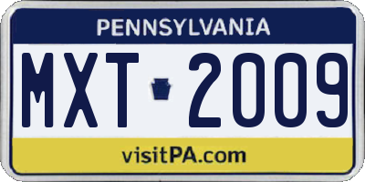 PA license plate MXT2009