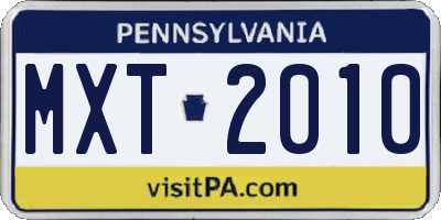 PA license plate MXT2010