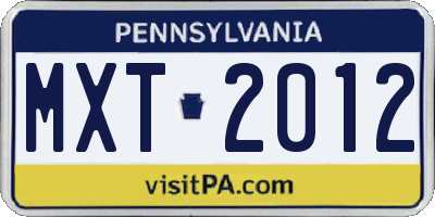 PA license plate MXT2012
