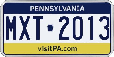 PA license plate MXT2013