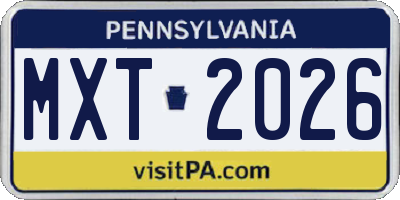 PA license plate MXT2026