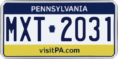 PA license plate MXT2031