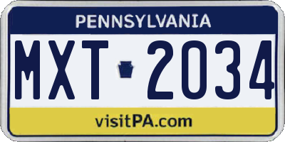 PA license plate MXT2034