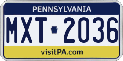 PA license plate MXT2036