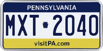 PA license plate MXT2040