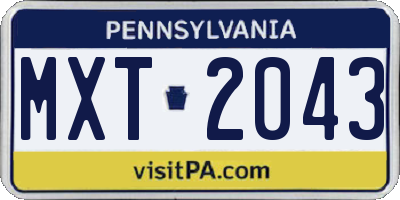 PA license plate MXT2043