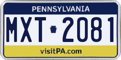 PA license plate MXT2081