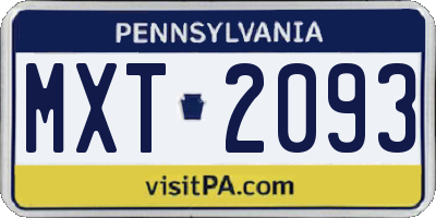 PA license plate MXT2093