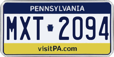 PA license plate MXT2094