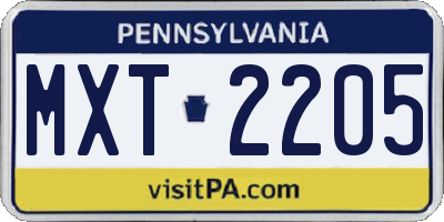 PA license plate MXT2205