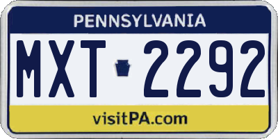 PA license plate MXT2292
