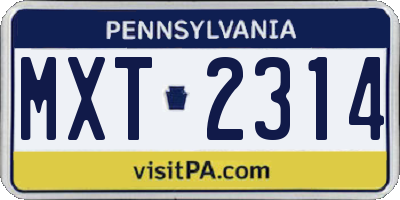 PA license plate MXT2314