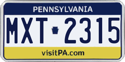 PA license plate MXT2315