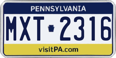 PA license plate MXT2316