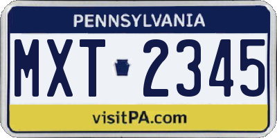 PA license plate MXT2345