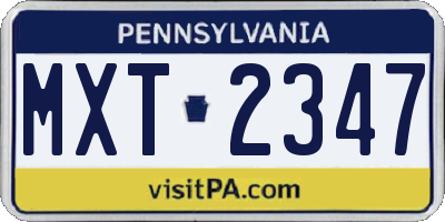 PA license plate MXT2347
