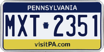 PA license plate MXT2351