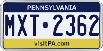 PA license plate MXT2362