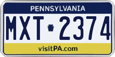 PA license plate MXT2374