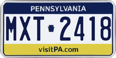 PA license plate MXT2418