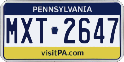 PA license plate MXT2647