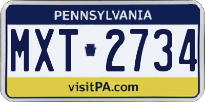 PA license plate MXT2734