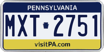 PA license plate MXT2751